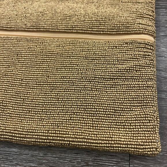 Moyna Gold Hand Beaded Art Deco Evening Clutch Foldover Wedding Party Purse Bag - Picture 8 of 11
